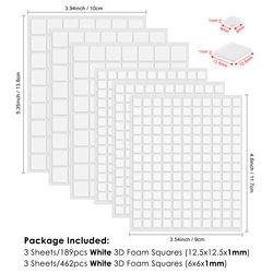 1 Set 3D Foam Small Squares Dot Stickers adesivi dimensionali appiccicosi permanenti in bianco e nero nastro di fissaggio autoadesivo fai da te