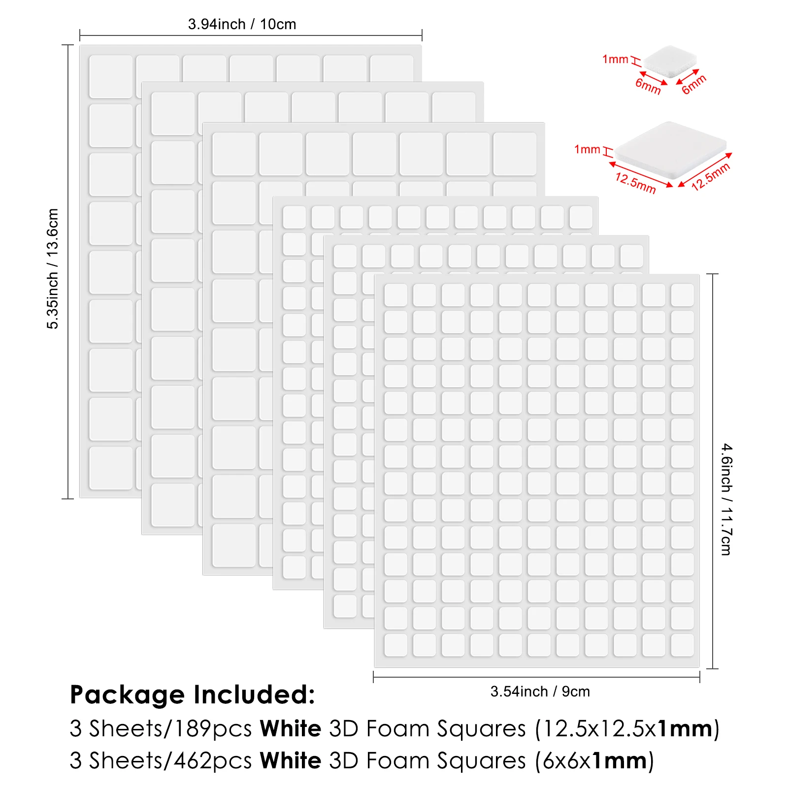 1 Set 3D Foam Small Squares Dot Stickers Black and White Permanent Sticky Dimensional Adhesives Diy Self Adhesive Fastener Tape