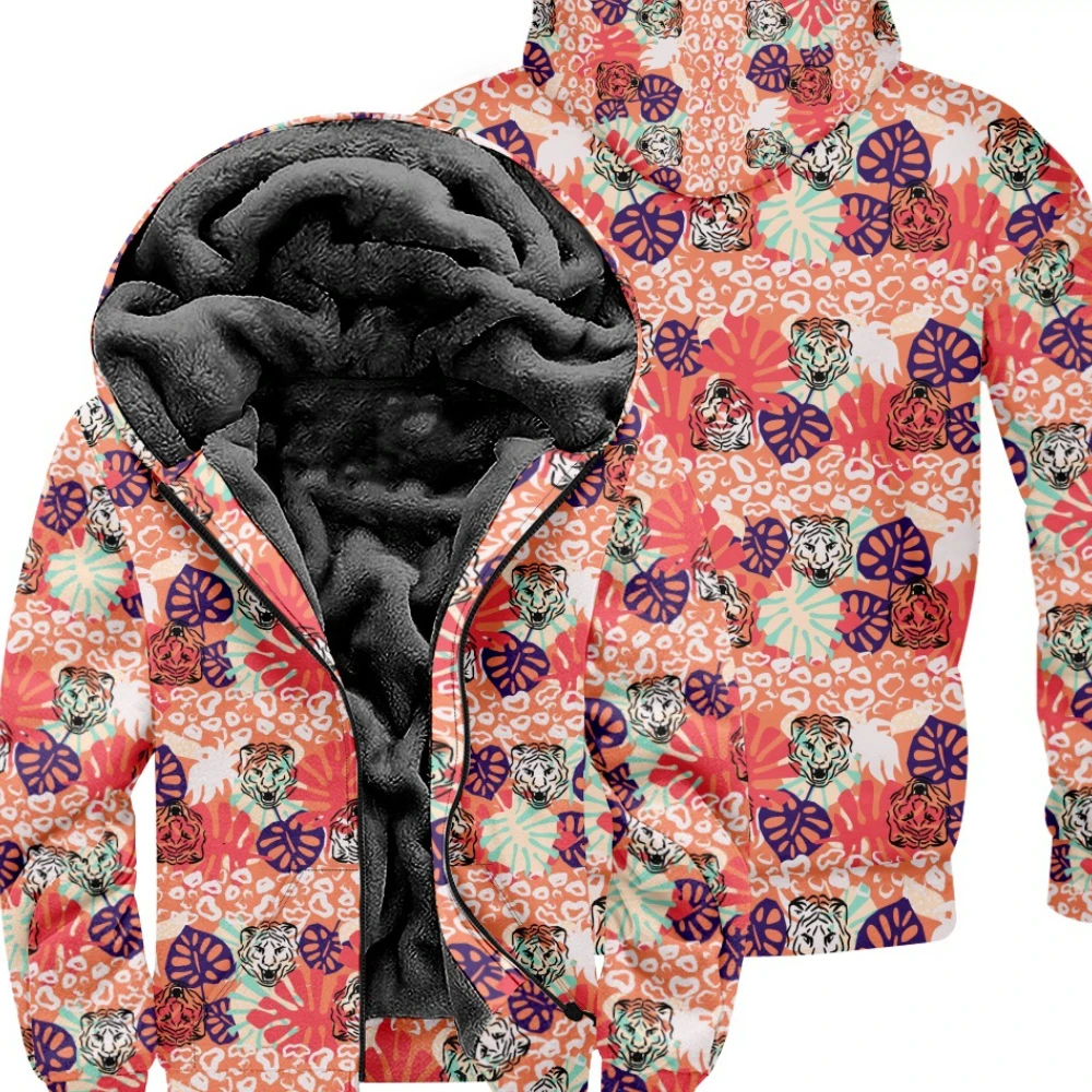 

Zipper Hoodies Cardigans Flowers Leaves Pattern Printed Thick Outdoor Home Wear Fleece Casual Streetwear Men Women Clothing