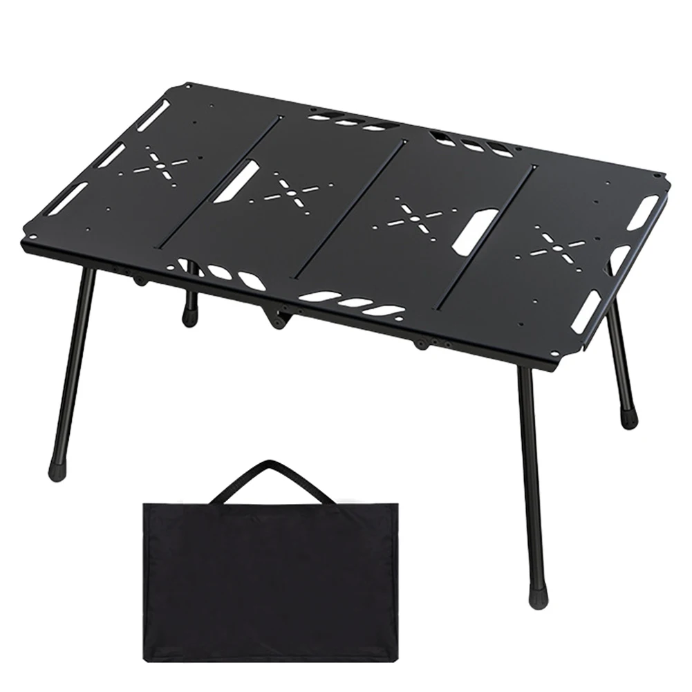 4-Fold Outdoor Folding Table with Carry Bag Lightweight Foldable Table Collapsible Camping Table for Outdoor Picnic BBQ