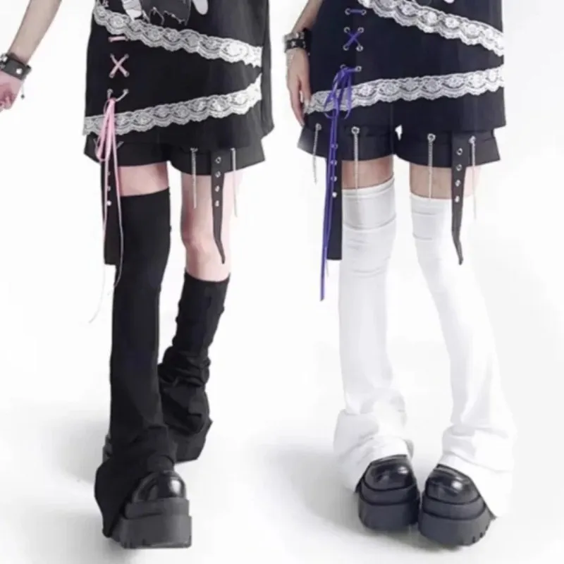 New Y2K Millennial Subculture Anime Over Knee Wide Leg Sleeve Japanese Hot Girl Style High Tube Flared Hem Wear Matching Clothes