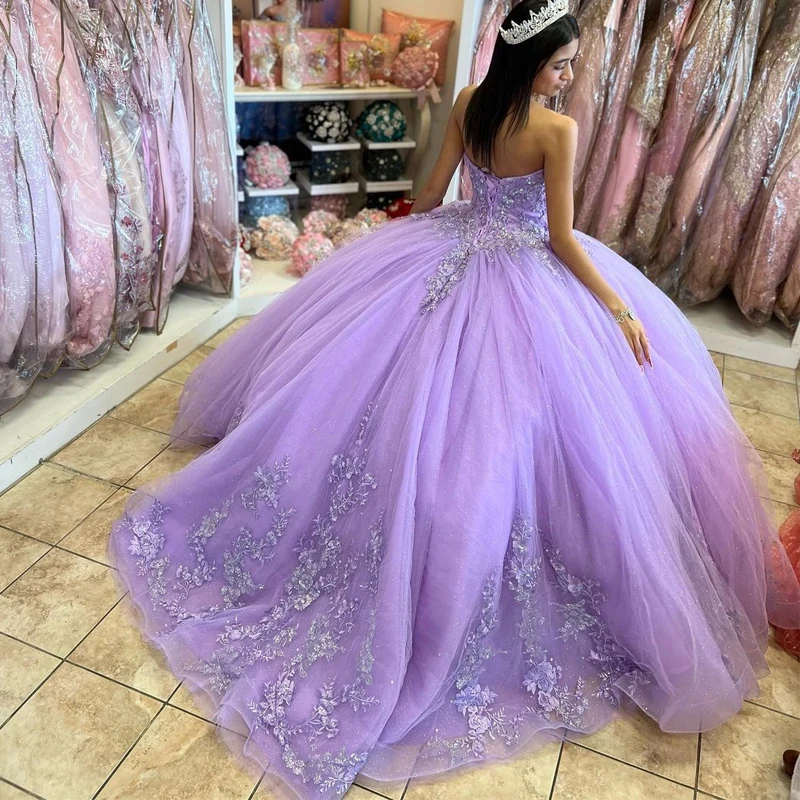 ANGELSBRIDEP, сиреневые красивые платья 16 Quinceanera, юбка-корсет с блестками, бальные платья, платья для праздника 15 лет