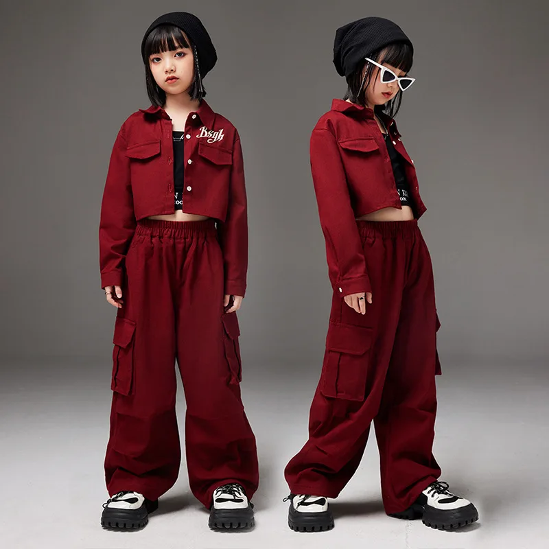 Girls Jazz Dance Costumes Children's Performance Wear Loose Casual Jacket Cargo Pants Set Hip-hop Street Dance Catwalks Outfits