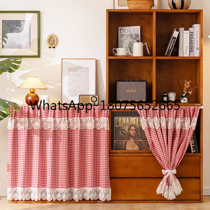 Grid cabinet curtains, no need to punch holes, bookcase, dustproof curtains, hide ugliness