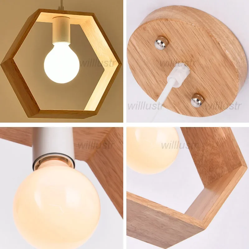 Solid Wood Geometric Pendant Lamp Suspension Light Hotel Cafe Bar Dining Room Shop Wooden Hanging Ceiling Chandelier image 6