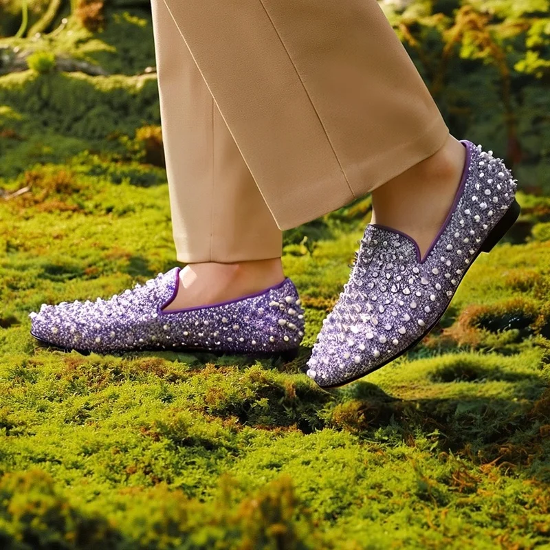 

Piergitar New Style Violets Color Kid's Loafers Handmade Custom Matching Spikes Children Casual Shoes Toddler And Big Kids Size