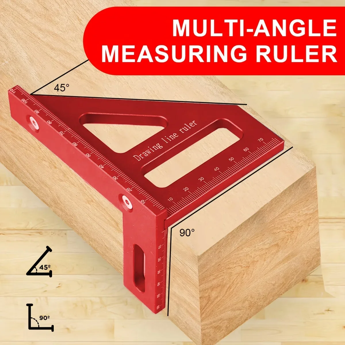 Aluminum Alloy Triangle Scribing Ruler 45/90 Degree Woodworking Layout Measuring Tool Precise Marking Square Drawing Line Ruler
