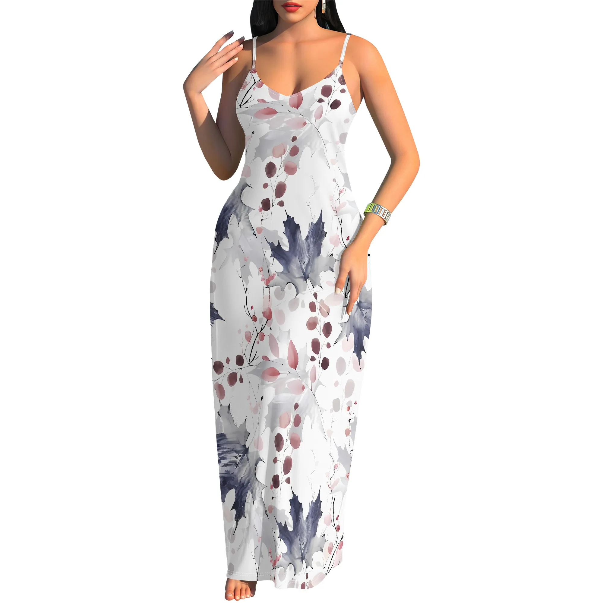 Plus Size Boho Polka Dot Print Spaghettiträger Maxikleid Sommerurlaub Lässiges langes Sommerkleid