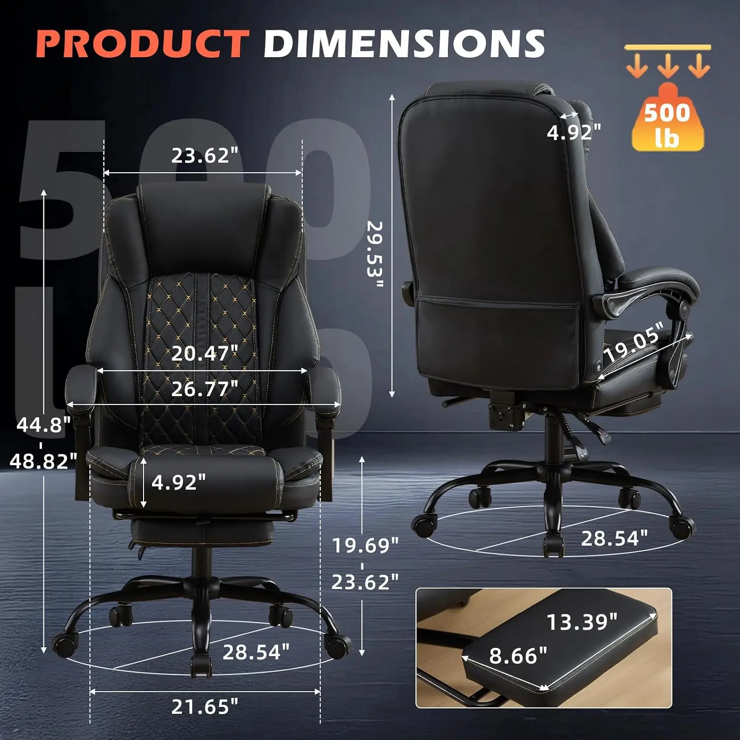 Massage Office Chair with Foot Rest, Dual Kneading Lumbar Massage Ergonomic Office Chair, 500LBS Big and Tall Reclining Desk