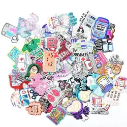 Mixed Glitter Acrylic Doctor Nurse Uniform Charms Medical Ambulance Phone Charm Fit DIY ID Card Badge Holder Jewelry 20PCS