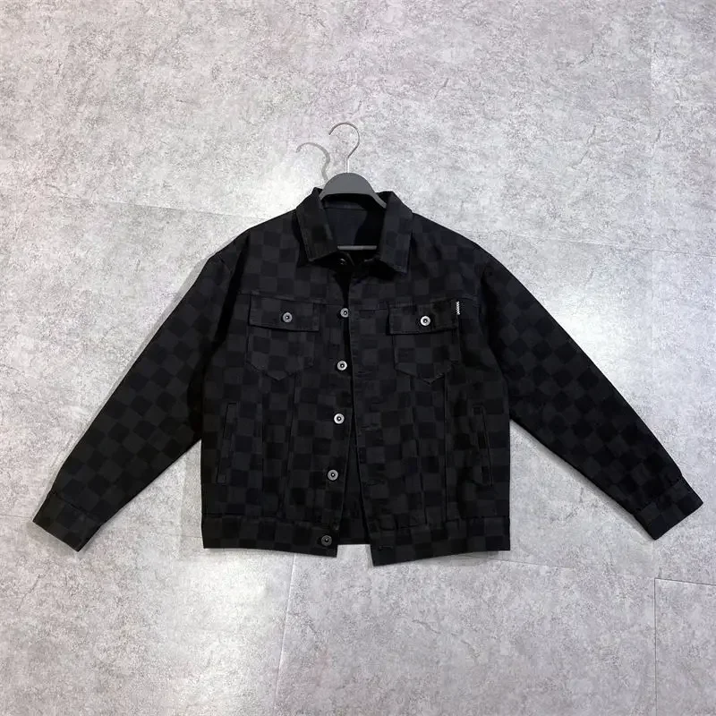 

With Print Black Lattice Autumn Jeans Coat for Men Cargo Denim Jackets Man Cheap Price Stylish Designer Korea Fast Delvery Worn