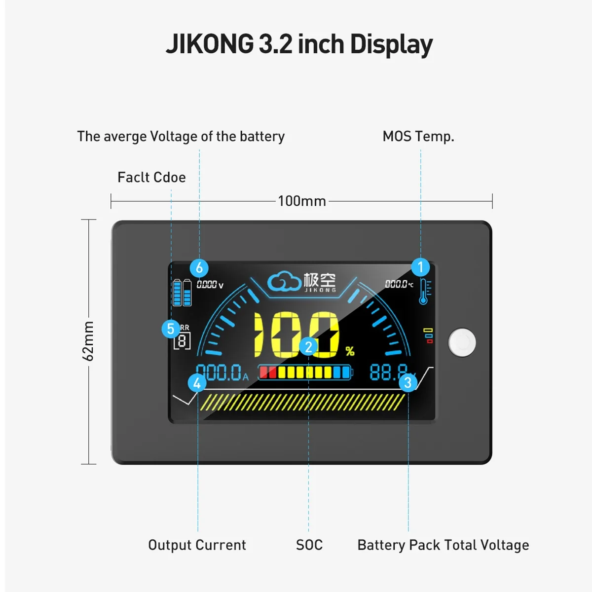 JIKONG 3.2 بوصة عرض LCD بطارية ليثيوم الذكية Bms اكسسوارات ذكي مؤشر مستوى البطارية رصد لمحول JKBMS #2