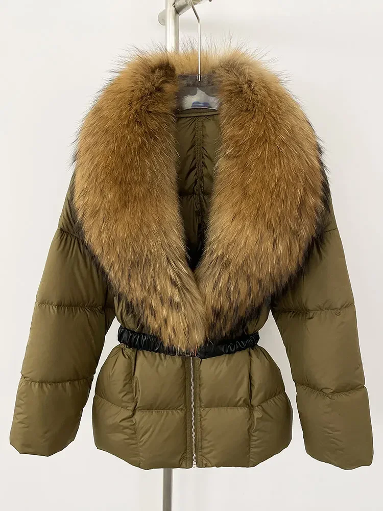 เสื้อแจ็คเก็ตพัฟเฟอร์แฟชั่นฤดูหนาวปี 2025 สำหรับผู้หญิง เสื้อผ้าผู้หญิง ขนฟ็อกซ์ธรรมชาติ เสื้อโค้ทขนเป็ดสีขาว