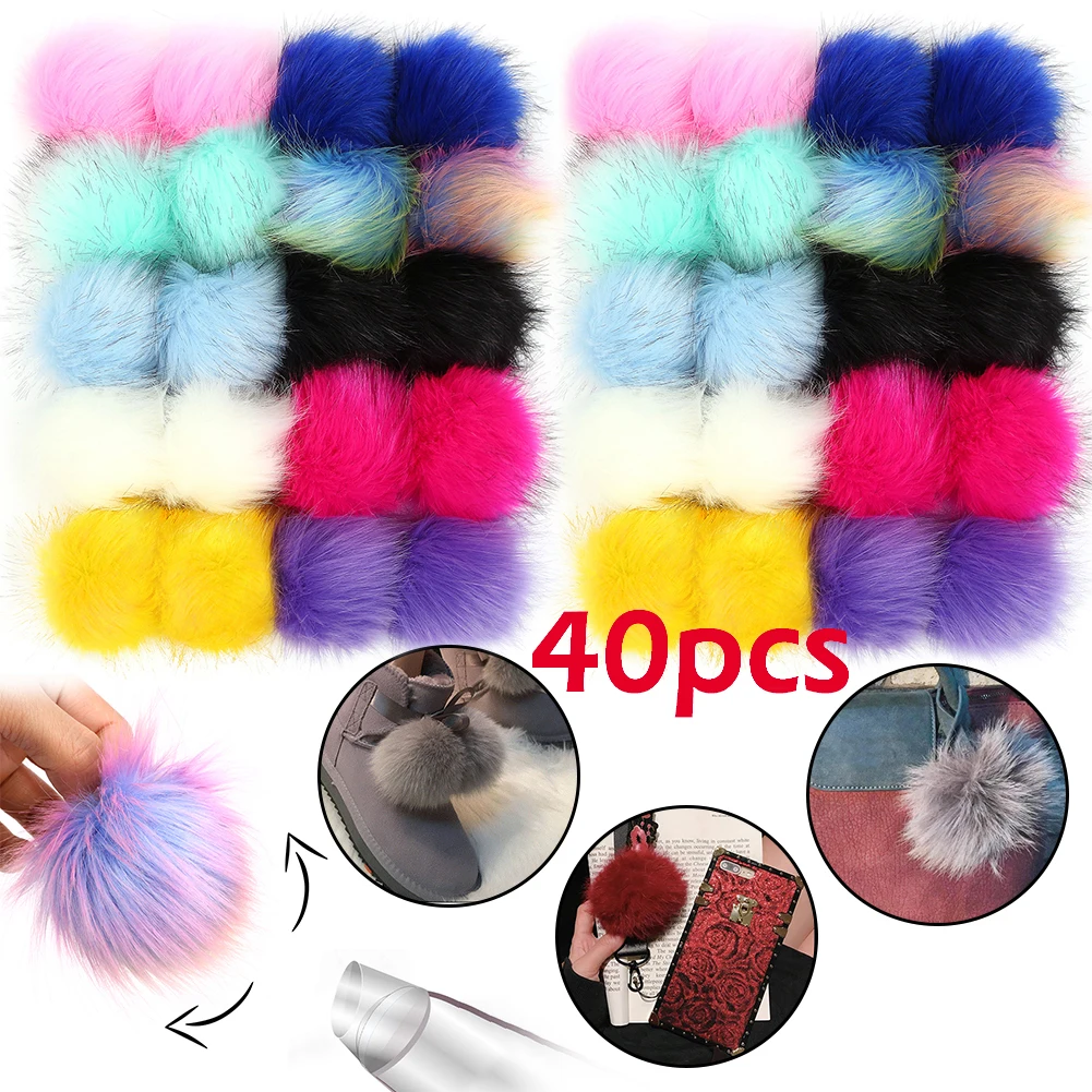 

40Pcs Coloful 10CM Faux Fur Pom Poms Balls with Elastic Loop Fur Pompoms Hat Bag DIY Handmade Accessories