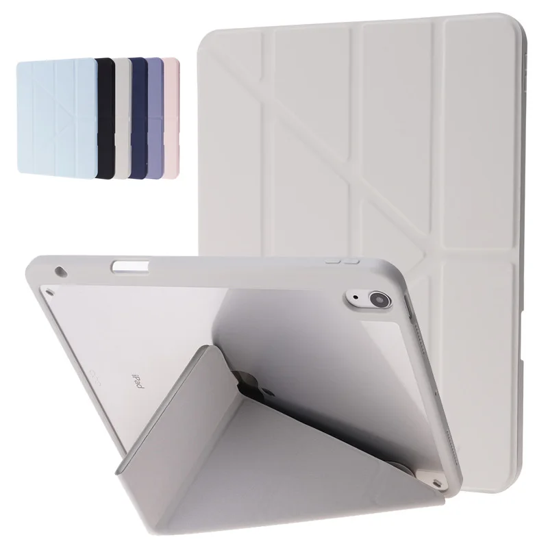 Para o ar 2020 do ipad caso 10-f-9 couro do plutônio acrílico claro volta suporte capa inteligente para funda ipad ar 4 ar 5 caso com suporte de lápis