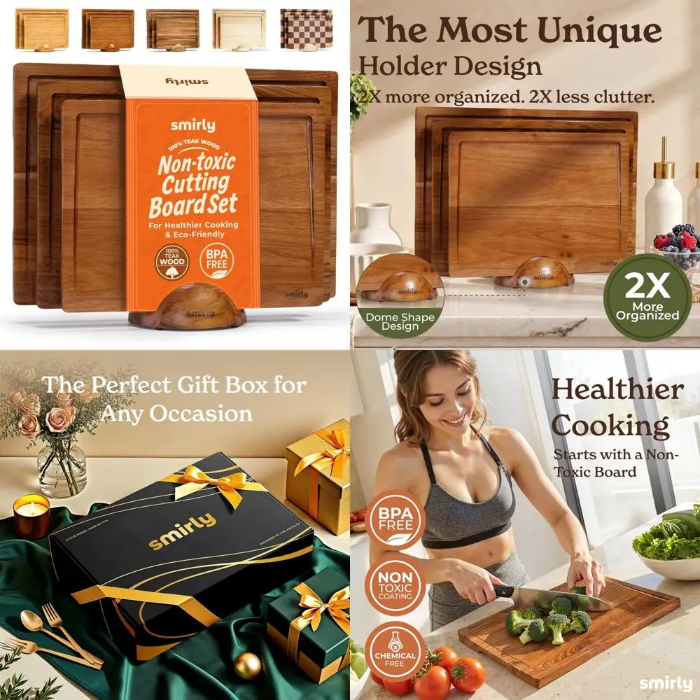 

Reversible Wooden Chopping Board Set with Deep Juice Grooves and Grip Handles, Large Charcuterie Kitchen Accessories