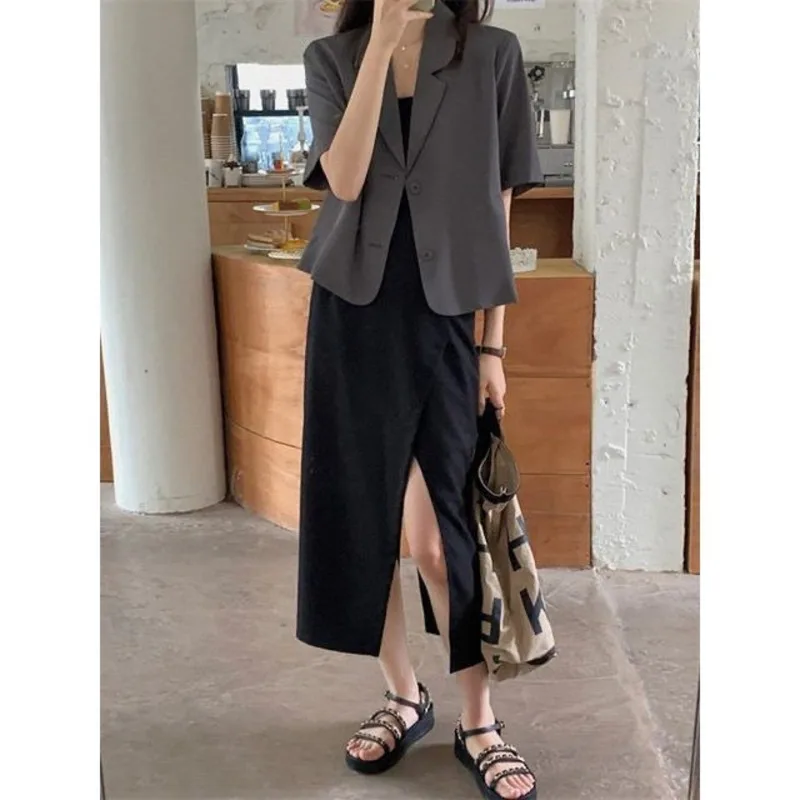 Premium Feeling Summer Thin Short Sleeve Suit Coat Women 2024tailored Coat Blouse New Short Loose Suit Top Women's Clothing Traf