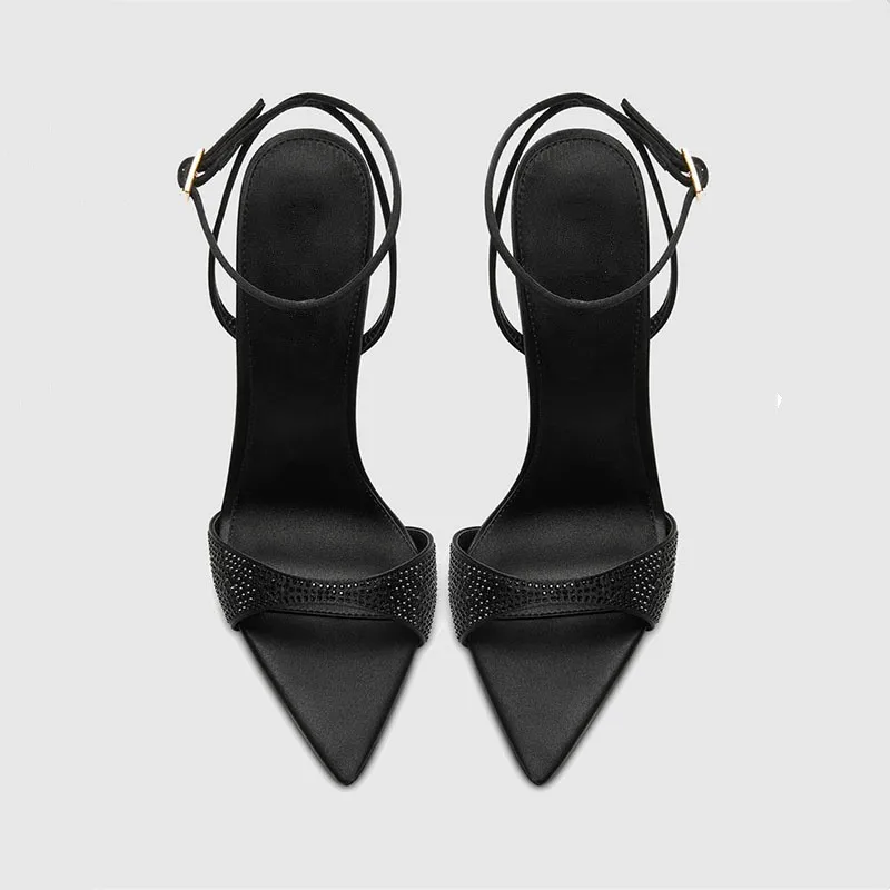 MKKHOU Fashion Pumps New High Quality Handmade Shoes Sexy Thin Strip Crystal High Heel Sandals Women's Modern Open Shoes