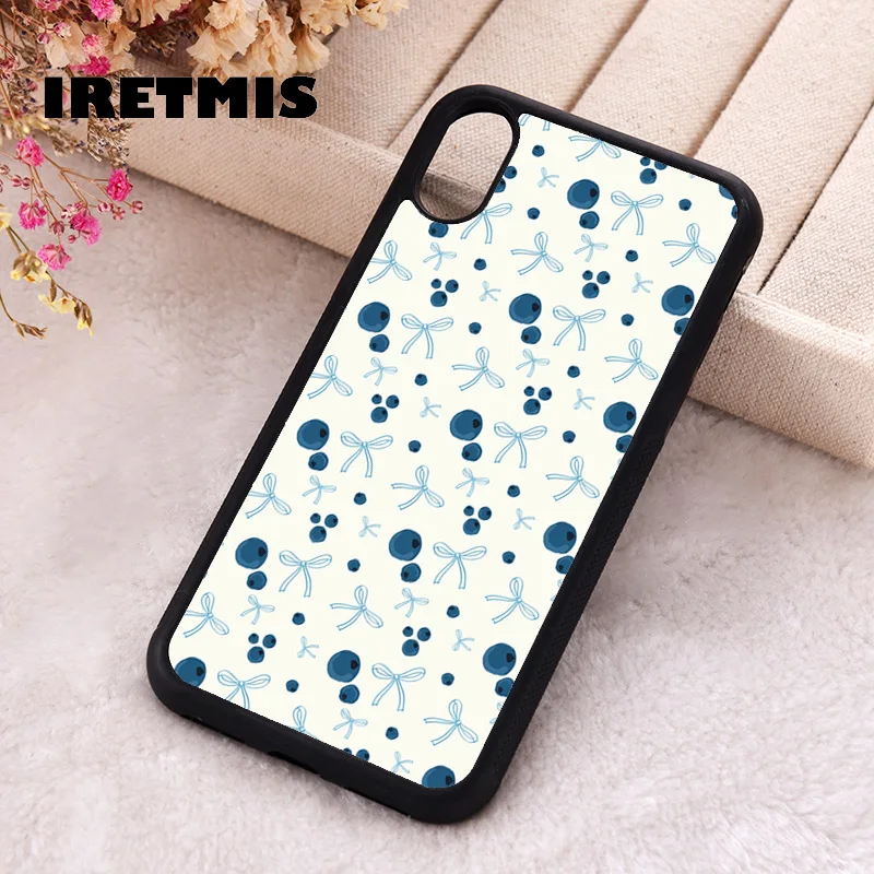 Iretmis Phone Cover Case For iPhone X XS Max XR 11 12 13 PRO MINI 14 15 16 Plus Rubber Silicone Blueberry Bows