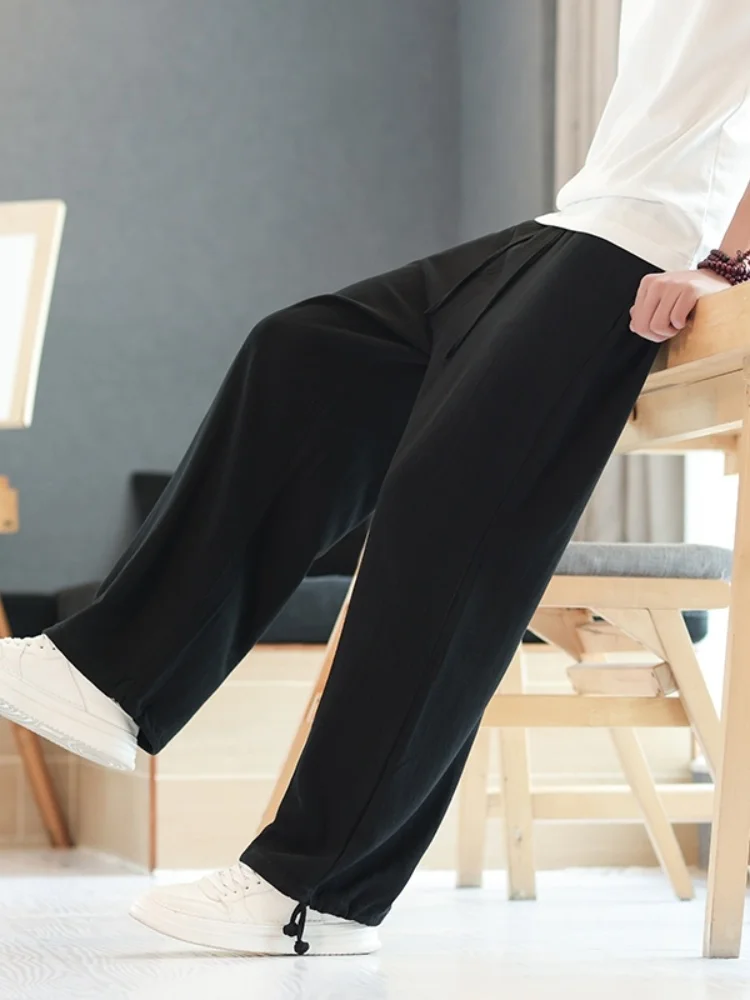 

Loose Fit Linen Pants Men's Summer Thin Casual Straight Leg Long Trousers New Chinese Style Cotton Linen Big Size Men Pants