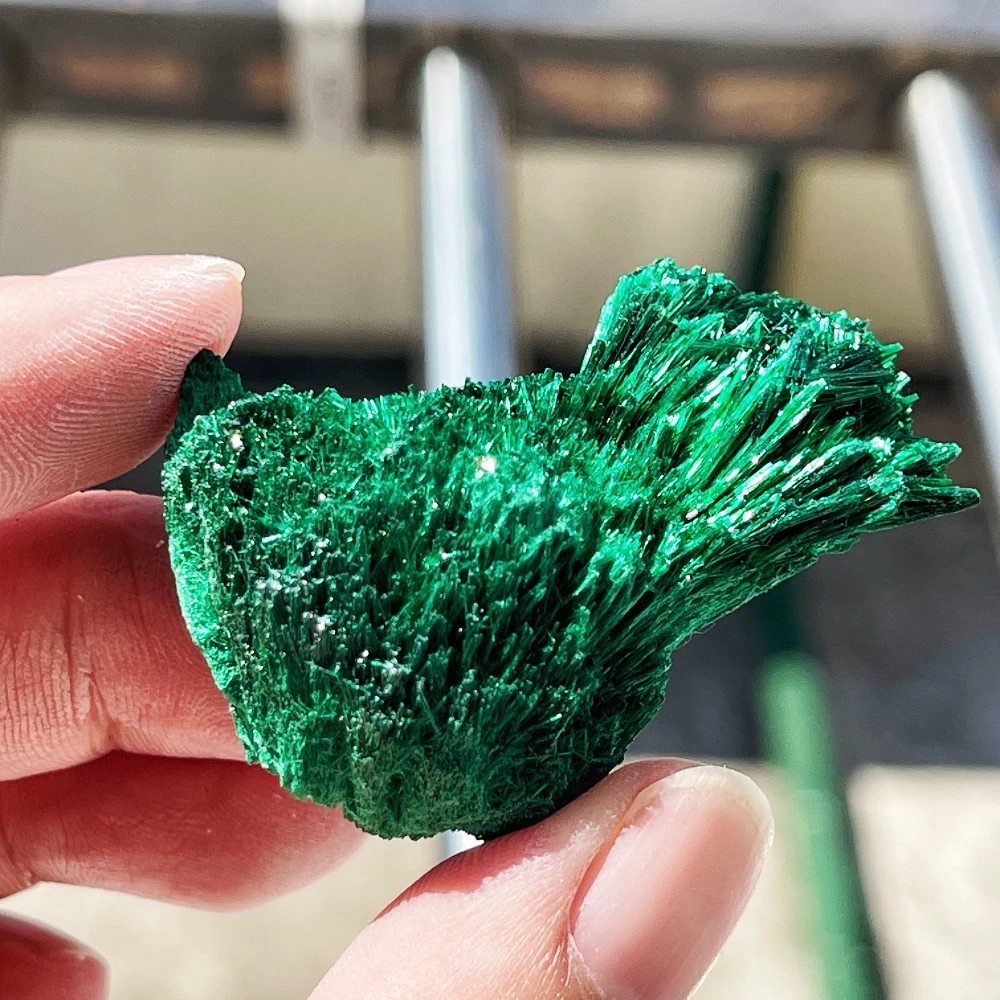 Natural Green Malachite Raw Stone beautiful needle-shaped plus velvet quartz stone mineral specimen healing home decor