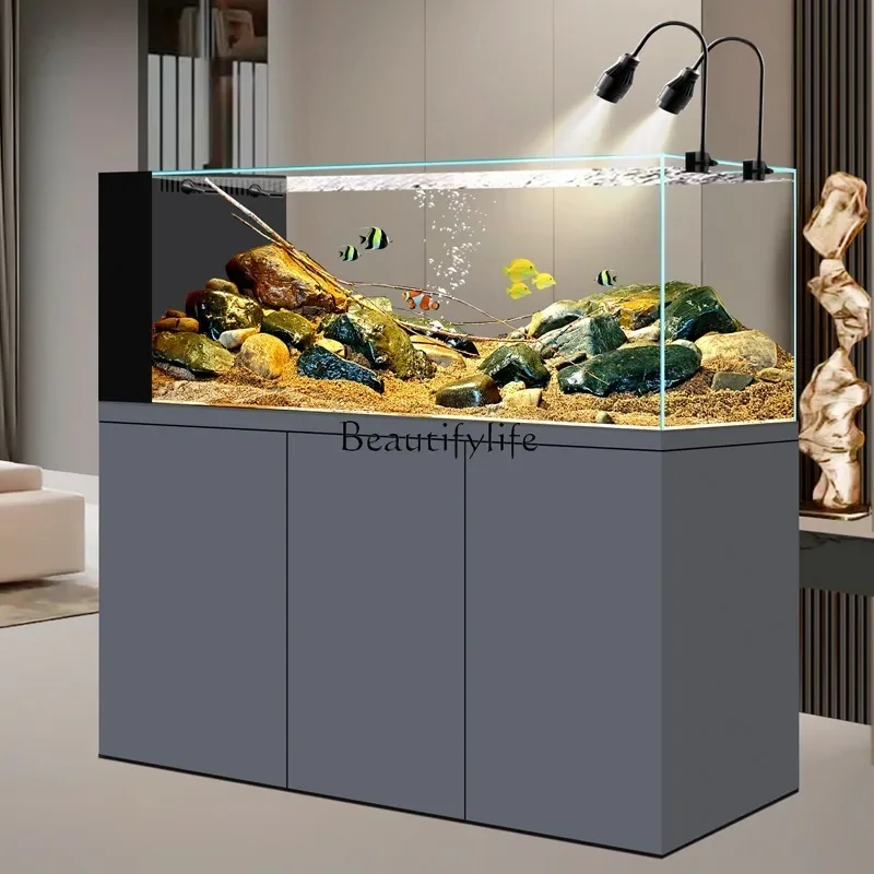 Stream tank ultra-white glass native landscaping Lanshou fish tank medium and large bottom filter side overflow