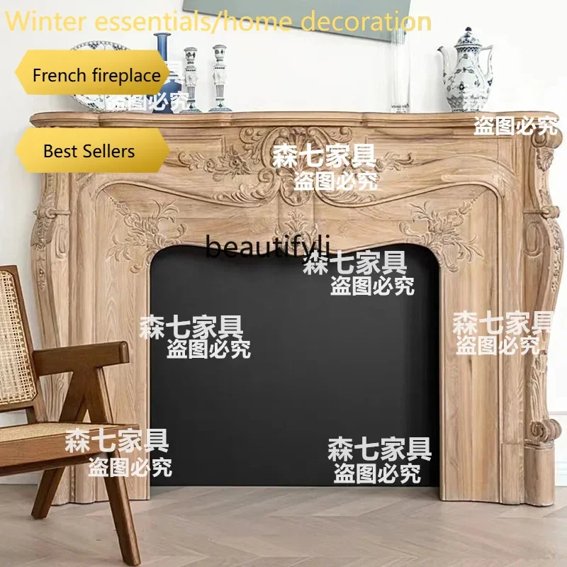 A95 American carved solid wood fireplace decorative cabinet light luxury storage log living room TV cabinet