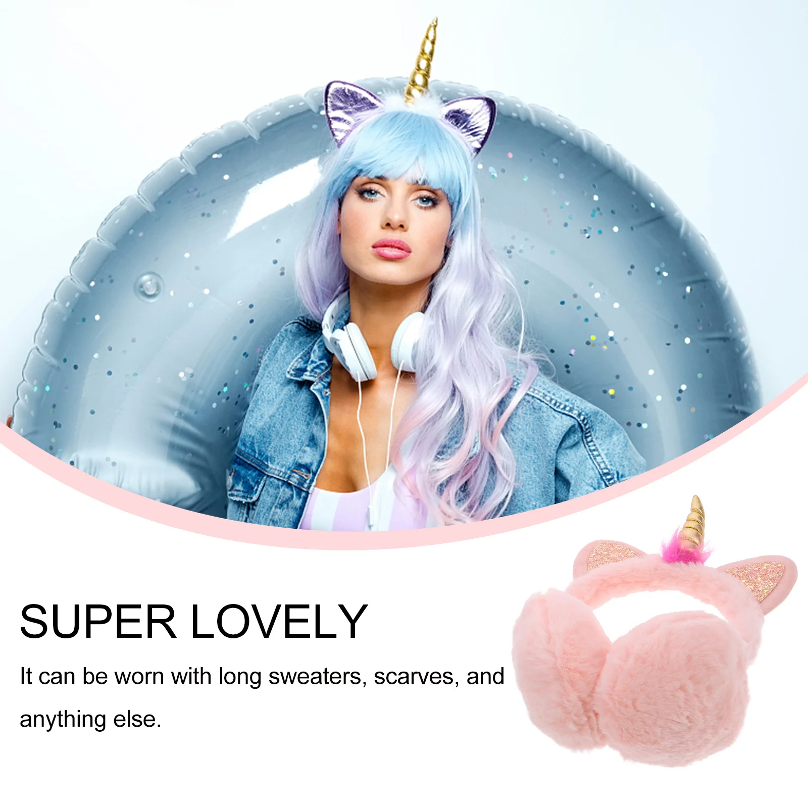 2 قطعة يفشل الأذن عصابة رأس على شكل وحيد القرن الدافئة الكرتون لطيف لينة في الهواء الطلق معطف شتوي يونيكورن عقال غطاء للأذنين غطاء الرأس #6