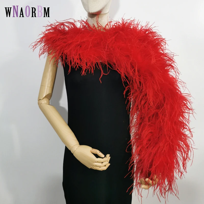 New Fashion Winter Women's Sexy 100% True Ostrich Feather One Shoulder Long Sleeve Party Banquet Versatile real fur