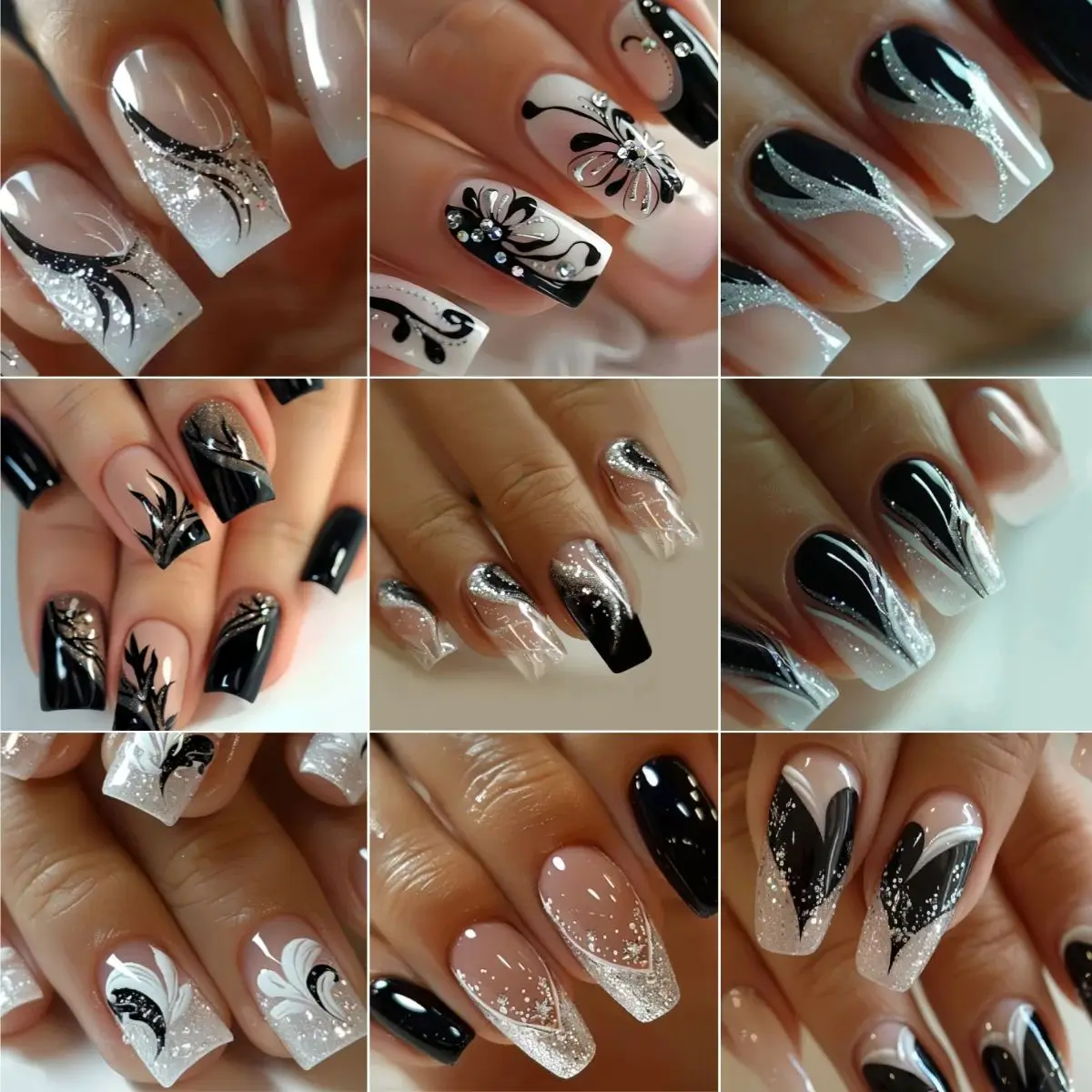 

216Pcs/24Pcs Chinese-Style White Shiny Glitter Elegant Striped Classic False Nails with 3D Rhinestones, Hollow Butterfly, Fox Tail Design, Wearable Nails Suitable for Women, Wedding, Dating, Daily Wear, Mother's Day Gift, DIY Detachable Press-On Nail Set 