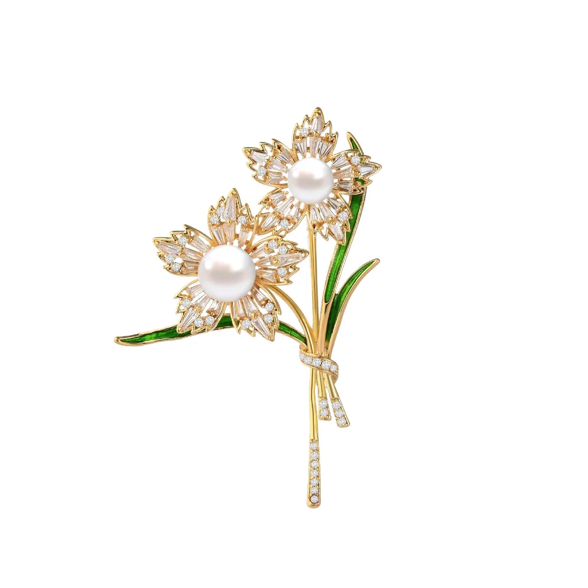 

Beauty Luxury Brass Flower Brooch with Pearls and Cubic Zirconia Clothing Accessories