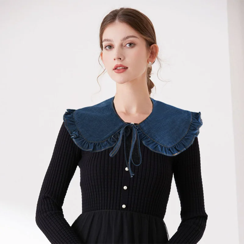 Fashion Denim Pleated Detachable Shawl Collar Female Shoulder Wrap Decorative False Collars Womens Neckwear Accessories – Buy with Discount from AliExpress
