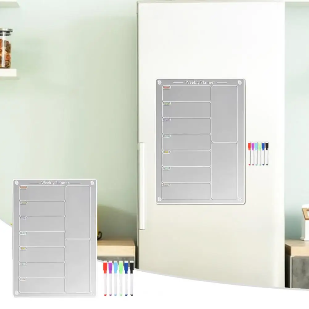 Tableau de planification magnétique en acrylique pour réfrigérateur, mémo de cuisine, calendrier de licence de repas hebdomadaire