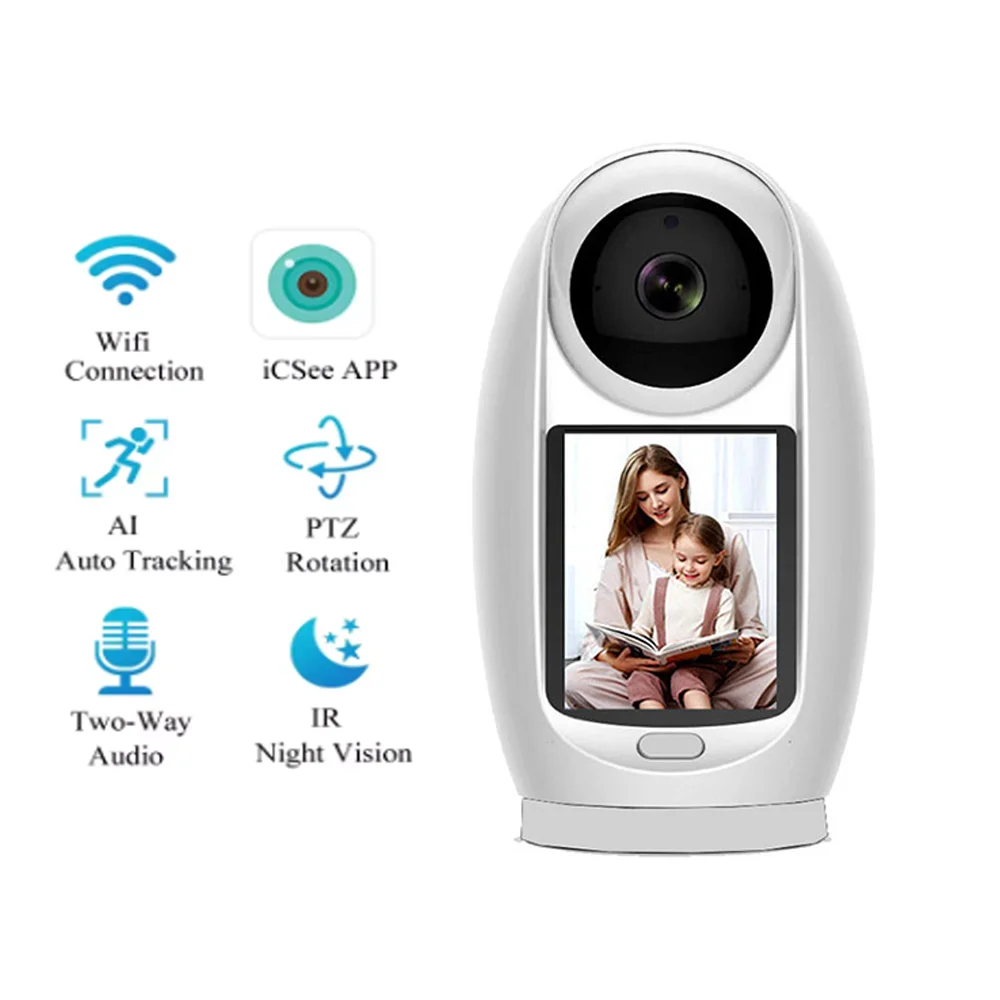 ICSEE Baby Monitor WIFI Camera with Screen 3MP Auto Tracking WIFI Two Way Audio Video One-Key Call IP Camera Baby Camera