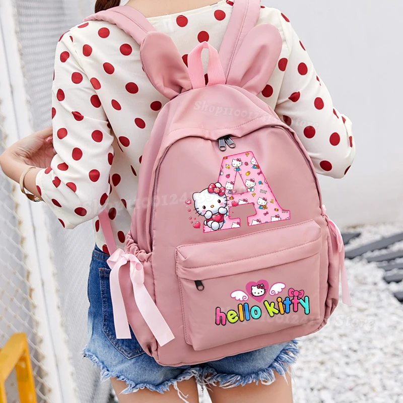 

Cute Kitty Girl's Kids School Bag Sanrio Letters A-Z Anime Print Student Pen Book Storage Backpack Women Kawaii Party Games Gift