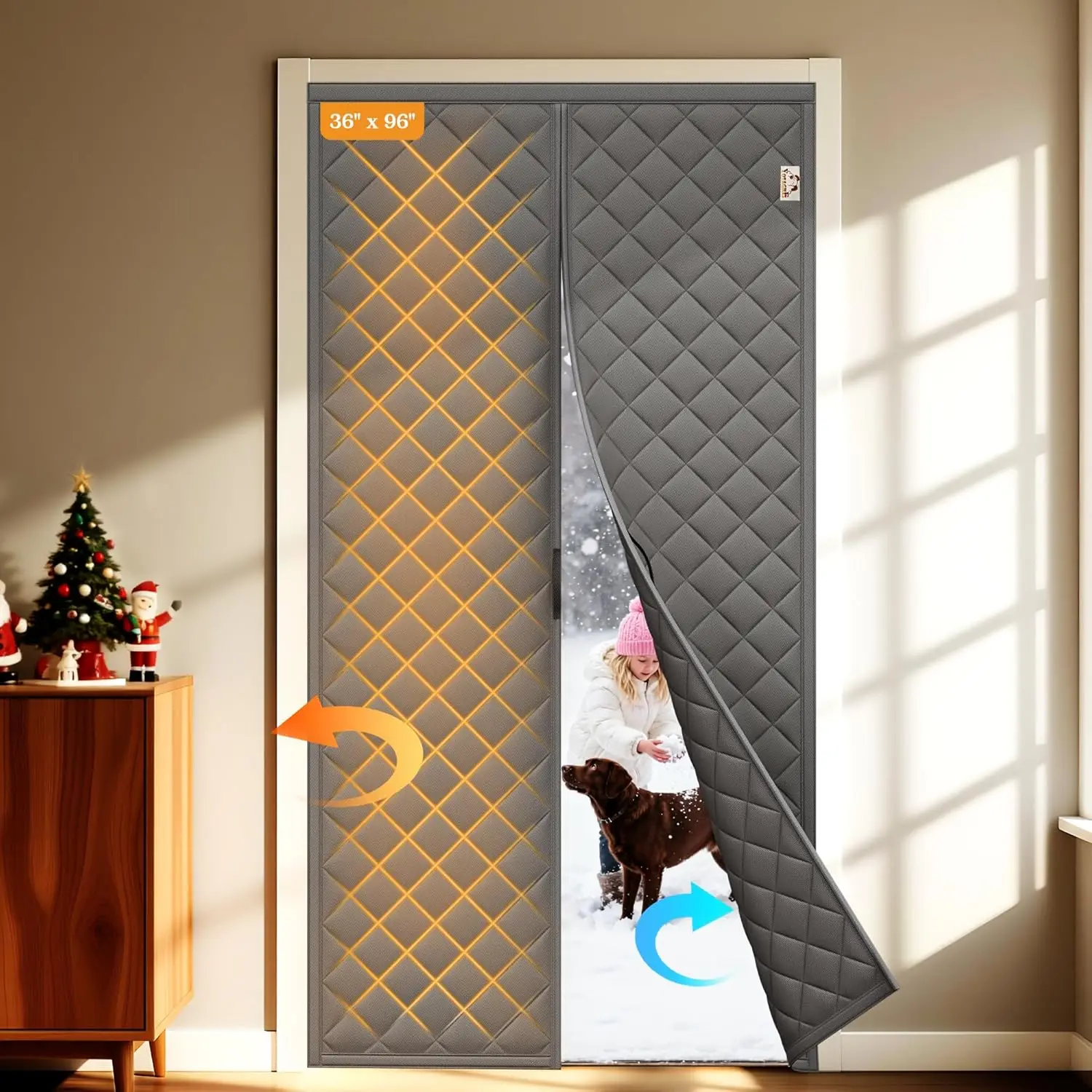 

Magnetic Thermal Insulated Door Curtain Fits 36 x 96 inch Doors, Curtain Size 38" x 98" Weatherproof Oxford Material Screen D