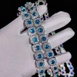 12mm Hip Hop Jewelry Pink/Treasure Blue/Sea Blue Girl Cluster Tennis Chain Cubic Zirconia Bling Diamond CZ Necklace For Women