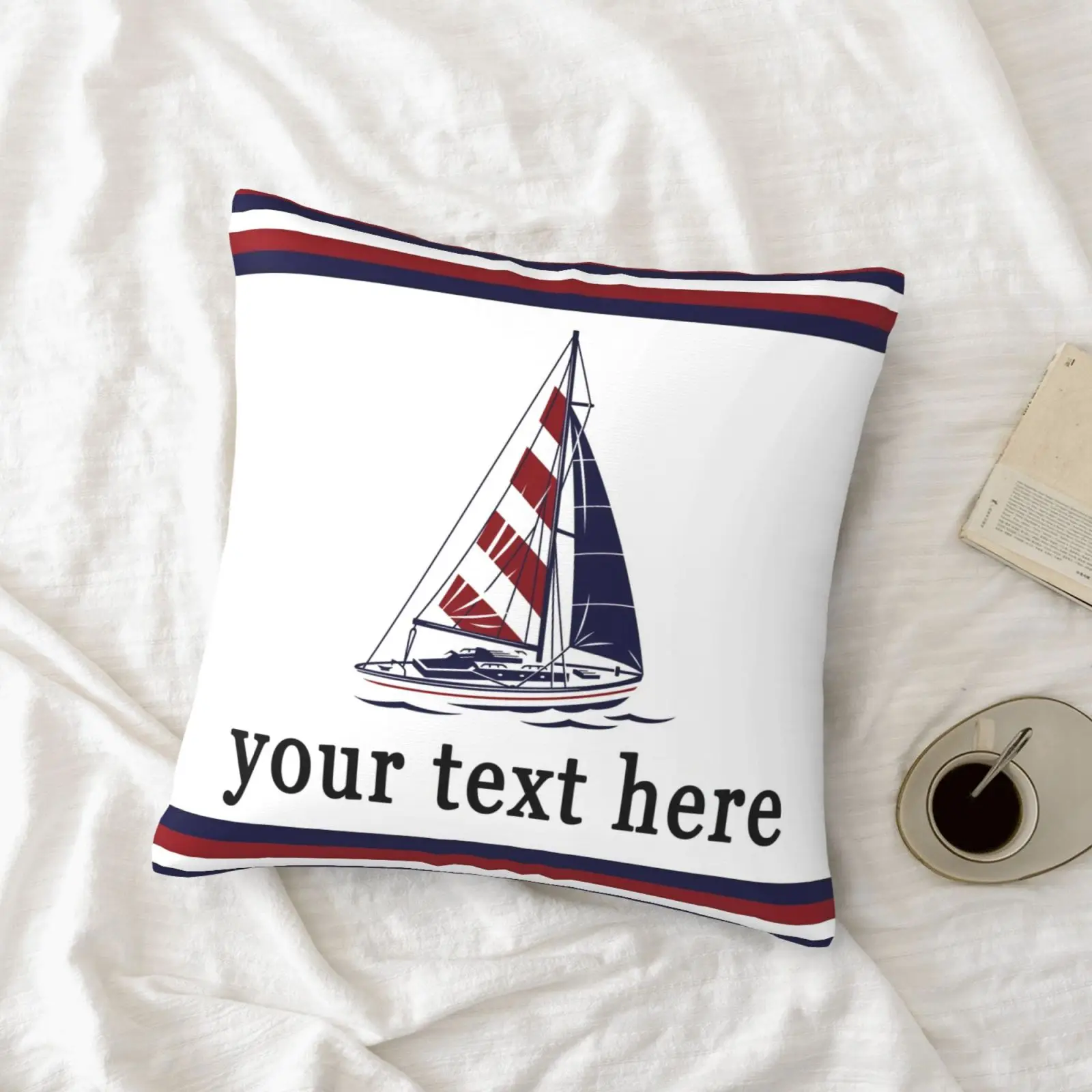 Custom Sailboat Nautical Cushion Cover Personalized Text Coastal Style Throw Pillow Case for Home Sofa Decor