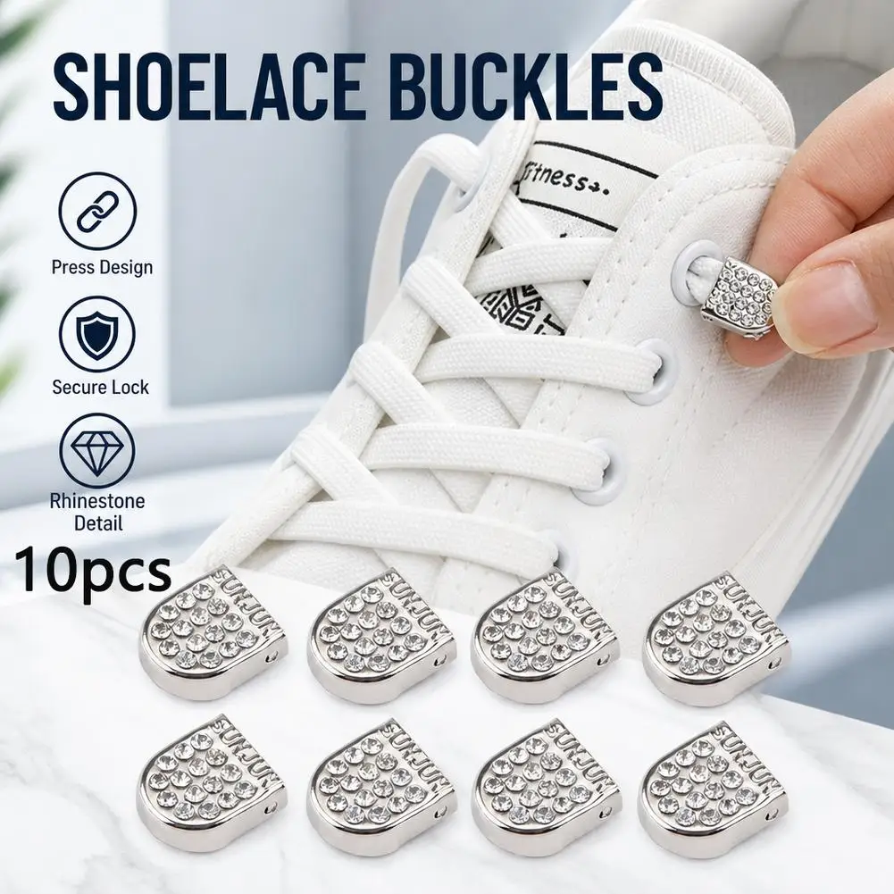 10pcs 8mm Press Buckle with Diamond Crystal Shoelace Circular Capsule Shoe Buckle Lazy No Binding Metal Accessories