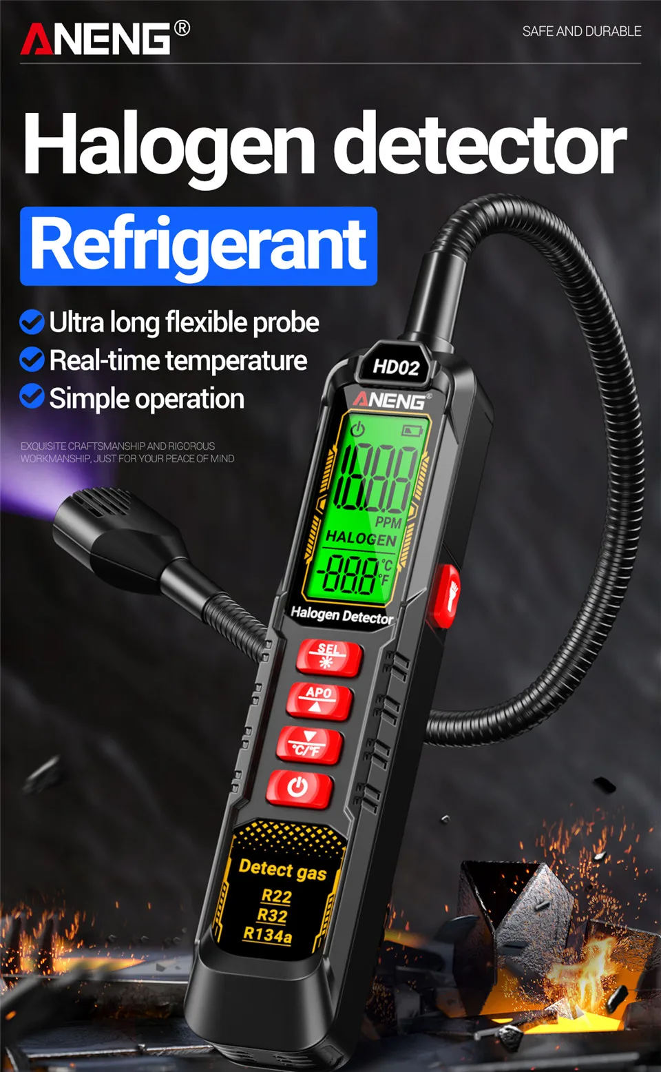 Kältemittelgas-Leckdetektor ANENG HD02 Klimaanlagen-Detektor Halogen-Detektor Hochempfindlicher R22/R32/R134a Lecktester – Detail 1
