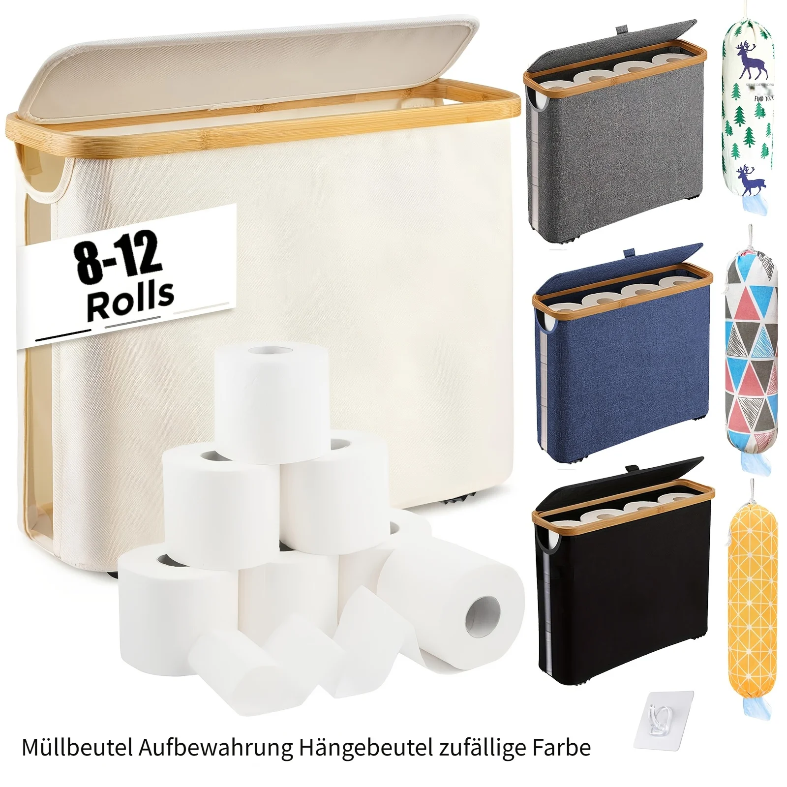 

Toilet Paper Storage Bamboo Toilet Paper Basket with Lid Toilet Paper Organizer Bathroom Comes with 1 garbage bag hanging bag ﻿