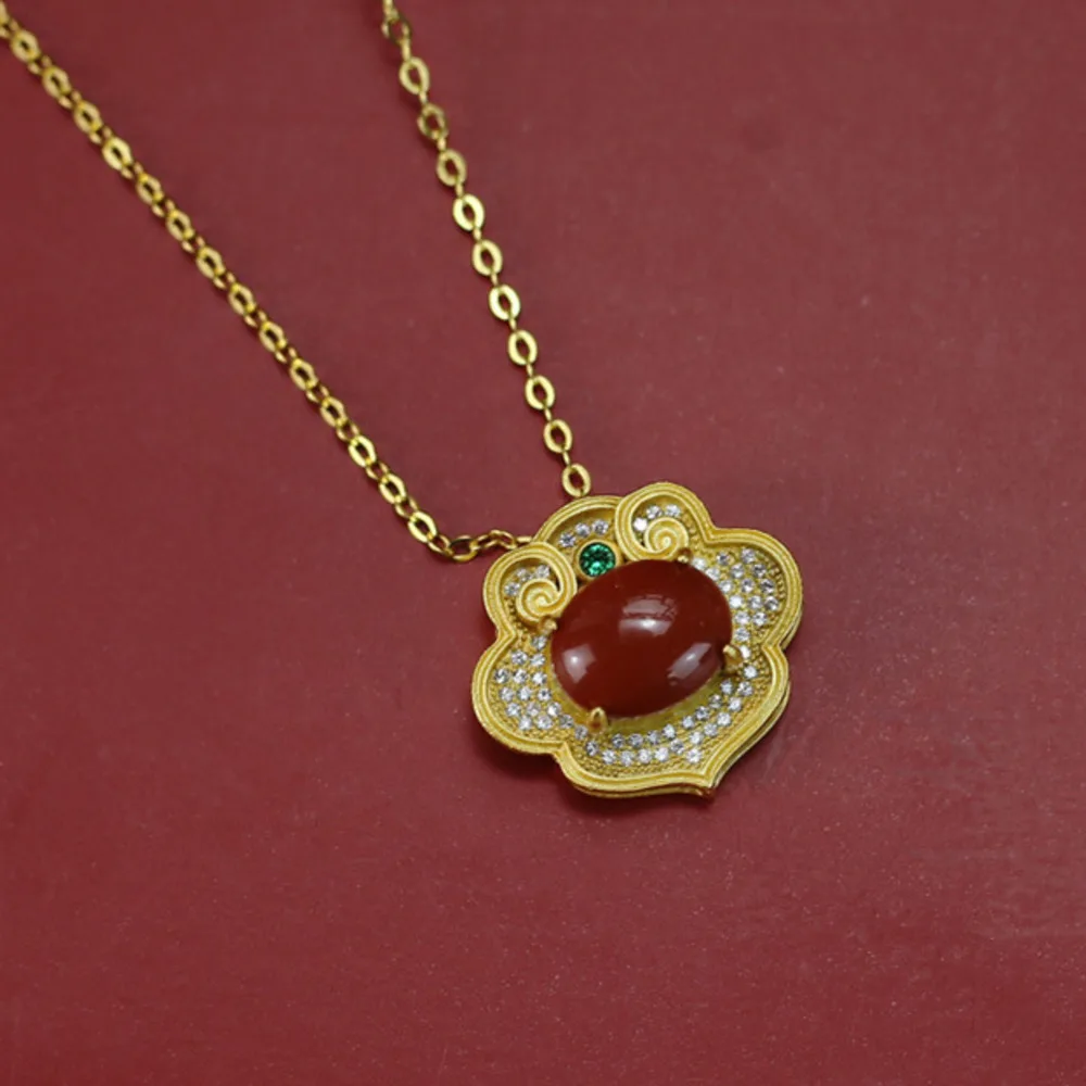 

BR Ancient Style Red Agate, Hetian Jade, and Nephrite Pendant Necklace