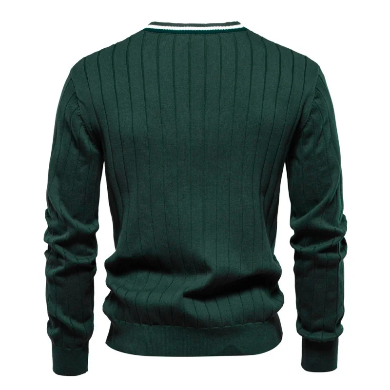 2025 Spring and Autumn New Men's Business Rest V-Neck Striped Breathable Knitted Fabric Versatile Long Sleeve Sweater Jacket