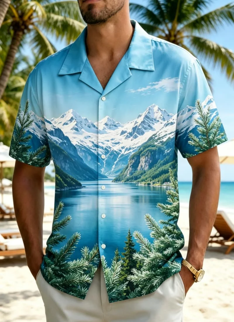 Men's Global Landscape Printed Hawaiian Shirt, Suitable for Summer Escape, Weekend Travel, Daily Dressing and Travel
