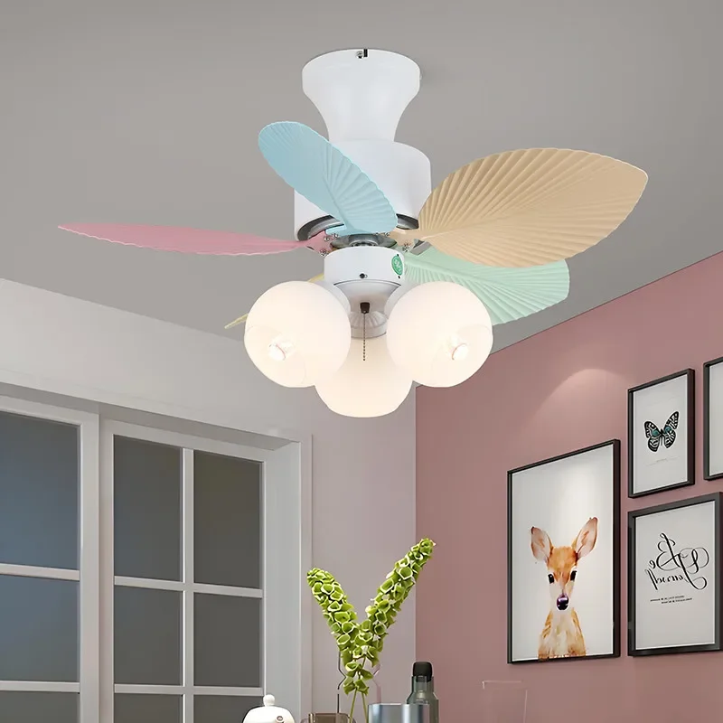 

TINNY Nordic Modern Color Fan Light Fashion Art Living Room Restaurant Bedroom Children's room LED Remote Electric Fan Light