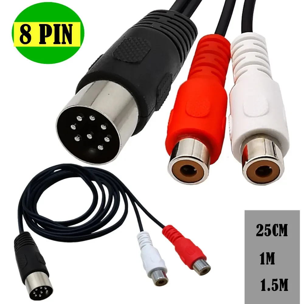 Din 8 Pin to 2RCA Cable 8Pin Din Male Plug to 2-RCA Female Audio Adapter Cable for  Musical instrument audio equipment 0.3M-1.5M