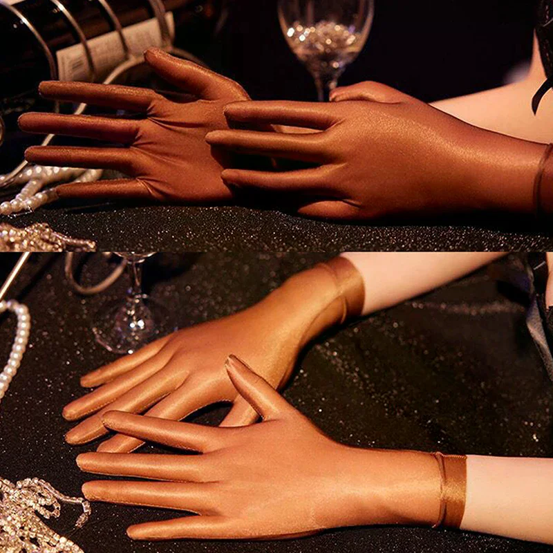 Women Oil Glossy Tight Stocking Gloves Sexy High Elastic Transparent Ultra-Thin Clubwear Short Wrist Gloves