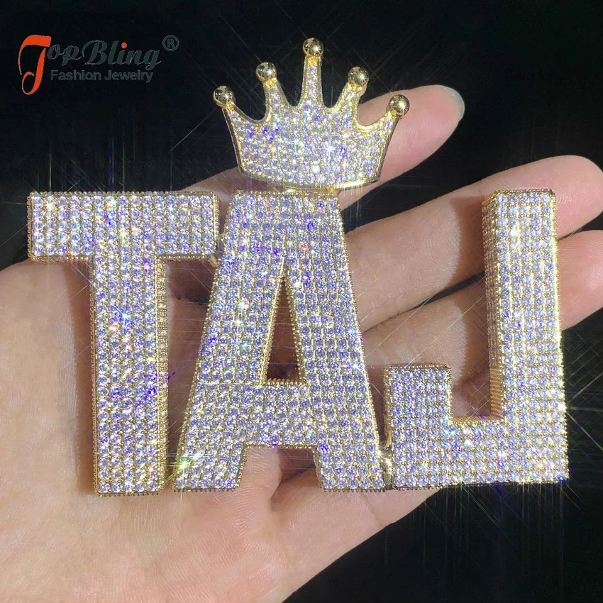 

TopBling Crown Buckle Big Letter Pendant Custom Name HipHop Necklace Chain For Men Women Customized Zircon Copper Jewelry