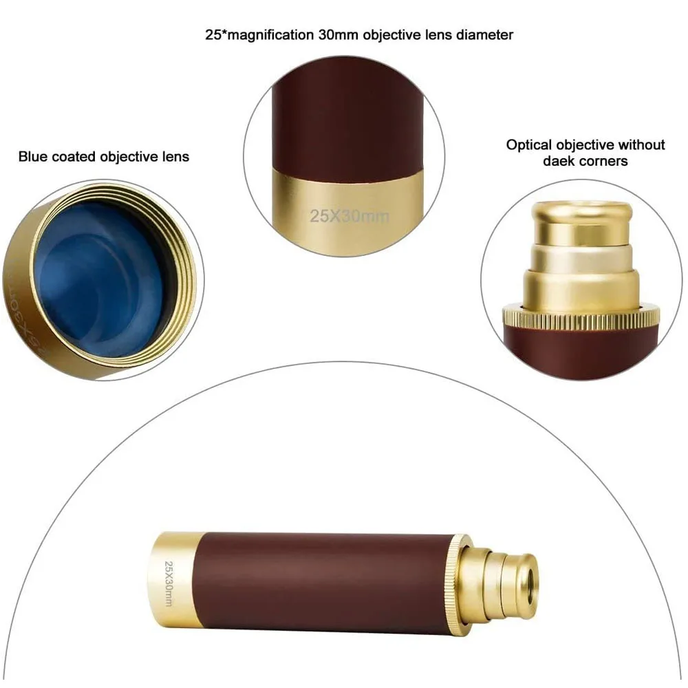 Retro Pirate Telescope Zoomable 25x30 Pocket Monocular Portable Collapsible BAK4 Lens Captain Jack's Spyglass Handheld Telescope