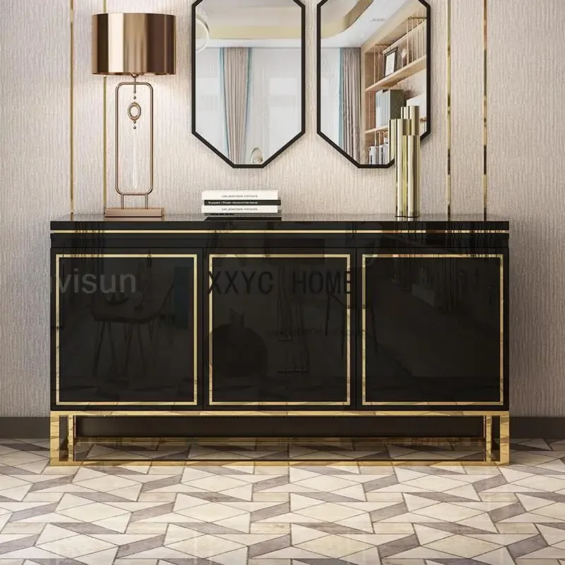 Postmodern Light Luxury Piano Paint Black White Tea Cabinet Locker Restaurant Storage Cabinet Sideboard Hallway Furniture